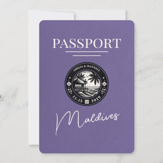 Lila Paarse Malediven Paspoortbruiloft Kaart (Achterkant)