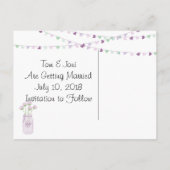Lila Paarse Mason Jar Burlap Lace Save the Date Aankondigingskaart (Achterkant)