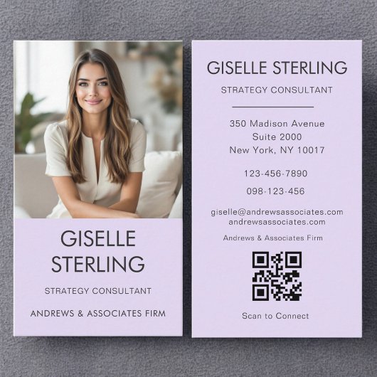 Lila Paarse minimale foto QR-code Modern Visitekaartje