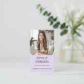 Lila Paarse minimale foto QR-code Modern Visitekaartje (Staand voorkant)