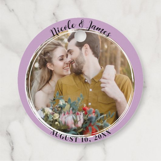 Lila Paarse minimale ronde foto bruiloft Bedankjes Labels (Achterkant)