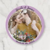 Lila Paarse minimale ronde foto bruiloft Bedankjes Labels (Voorkant)