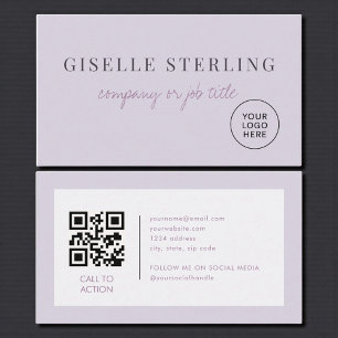 Lila Paarse Minimalistisch Bedrijfslogo QR Code Visitekaartje