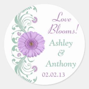 Lila Paarse Mint Bloemen Trouwstickers Ronde Sticker