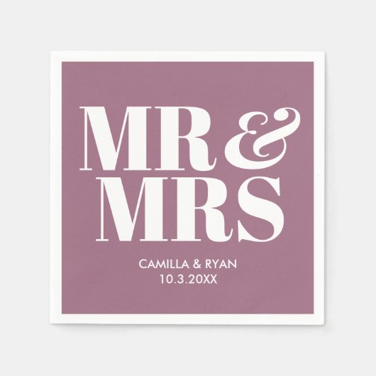 Lila Paarse Mr & Mrs gepersonaliseerde bruiloft se Servet (Voorkant)