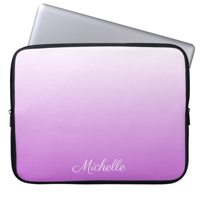 Lila paarse ombre gepersonaliseerde naam laptop sleeve (Voorkant)