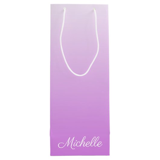 Lila paarse ombre gepersonaliseerde naam wijn cadeautas (Achterkant)