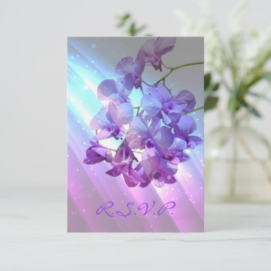 lila paarse orchidee bruiloft RSVP-respons RSVP Kaartje (Staand voorkant)