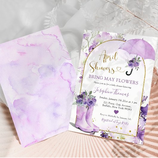 Lila Paarse Paraplu April Showers Baby shower Kaart