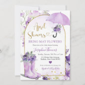 Lila Paarse Paraplu April Showers Baby shower Kaart (Voorkant)