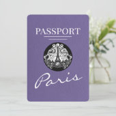 Lila Paarse Parijse paspoort Bewaar de datum Save The Date (Staand voorkant)