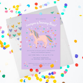 Lila Paarse pasteelregenboog Unicorn Birthday Part Kaart
