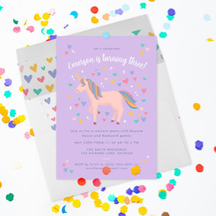 Lila Paarse pasteelregenboog Unicorn Birthday Part Kaart