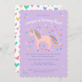 Lila Paarse pasteelregenboog Unicorn Birthday Part Kaart (Voorkant / Achterkant)