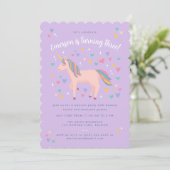 Lila Paarse pasteelregenboog Unicorn Birthday Part Kaart (Staand voorkant)