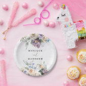 Lila Paarse Peony Wildbloemen Bouquet Wedding Papieren Bordje (Feest)