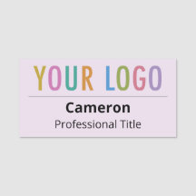 Lila Paarse Personeel Naam Tag Business Logo Magne