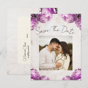 Lila Paarse Pioenenbloemen Save the Date Aankondigingskaart