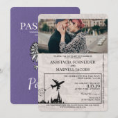 Lila Paarse Polen Paspoort Huwelijksuitnodiging Kaart (Voorkant / Achterkant)