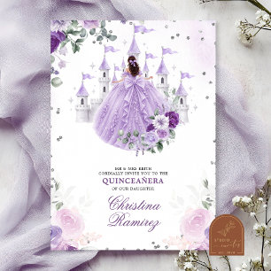 Lila Paarse Prinses Sprookjeskasteel Quinceanera Kaart