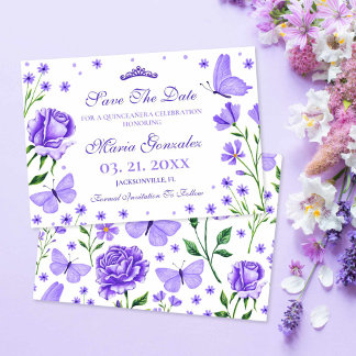 Lila Paarse Quinceañera 15e verjaardagsfeest Save The Date