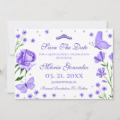 Lila Paarse Quinceañera 15e verjaardagsfeest Save The Date (Voorkant)