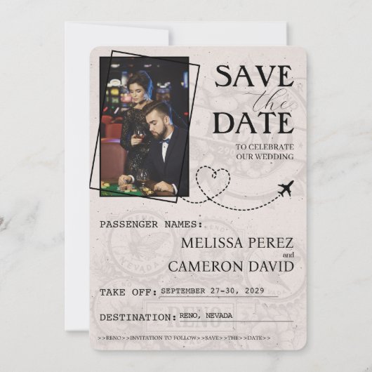 Lila Paarse Reno Paspoort Bewaar de datum Save The Date (Achterkant)