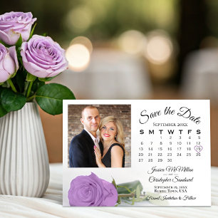 Lila Paarse Roos Elegante Trouwkalender & Foto Save The Date