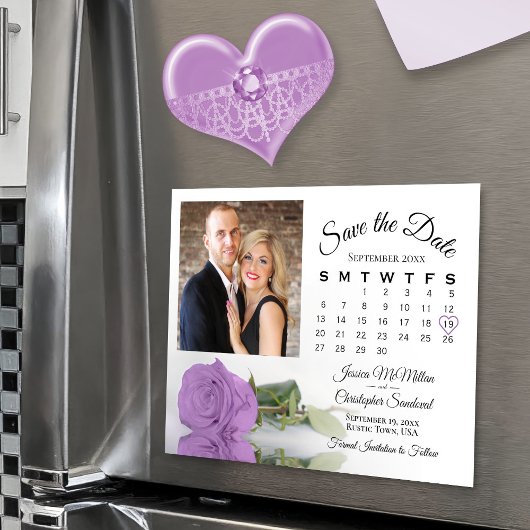 Lila Paarse Roos Kalender Foto Opslaan Datum Magne Magnetische Uitnodiging