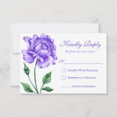 Lila Paarse Roos Quinceañera Response Kaart (Voorkant)