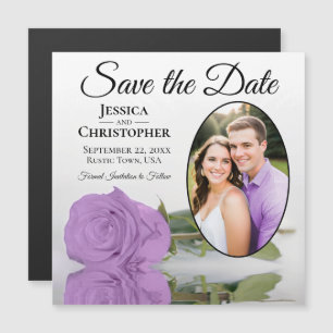 Lila Paarse Roos Save The Date Ovale Foto Magneet