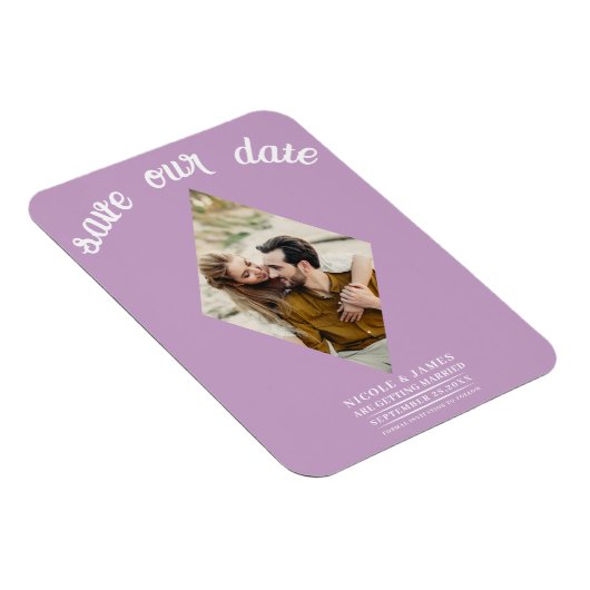 Lila Paarse Roze Fotobruiloft Sla de datum op Magneet (Rechterzijde)