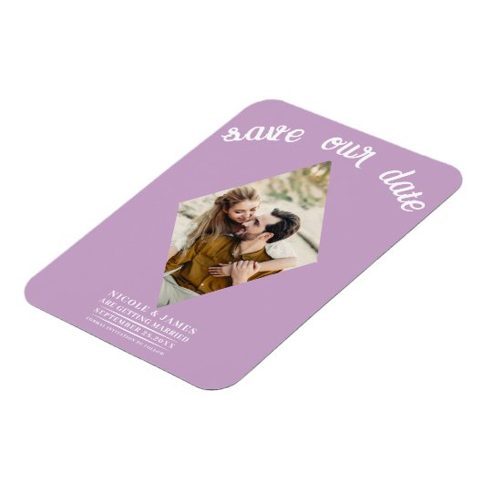Lila Paarse Roze Fotobruiloft Sla de datum op Magneet (Linkerzijde)