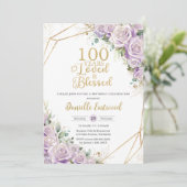 Lila Paarse Rozen Bloemen 100ste Verjaardag Gelief Kaart (Staand voorkant)