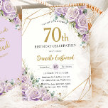 Lila Paarse Rozen Bloemen 70e 80e Verjaardag Gelie Kaart<br><div class="desc">Vier een mijlpaal in stijl met deze prachtige pastel paarse lila bloemige verjaardagsuitnodiging met zachte waterverf rozen en elegante gouden accenten. Perfect voor een 50e, 60e, 70e, 80e, 90e, 100e verjaardagsfeest of elke leeftijd, dit tijdloze ontwerp brengt een vleugje sophisticatie naar een speciaal feest. Ideaal voor de mijlpaalverjaardagen van vrouwen,...</div>