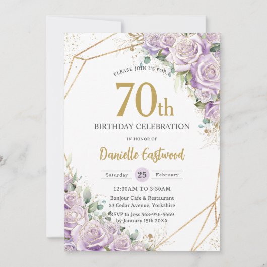 Lila Paarse Rozen Bloemen 70e 80e Verjaardag Gelie Kaart (Voorkant)