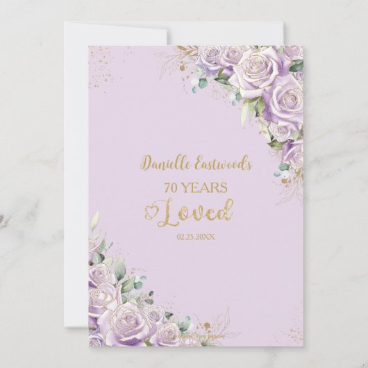 Lila Paarse Rozen Bloemen 70e 80e Verjaardag Gelie Kaart (Achterkant)