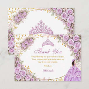 Lila Paarse Rozen Gouden Vlinder Quinceañera Bedankkaart