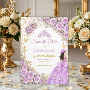 Lila Paarse Rozen Gouden Vlinder Quinceañera Save The Date
