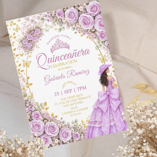 Lila Paarse Rozen Gouden Western Quinceañera Kaart