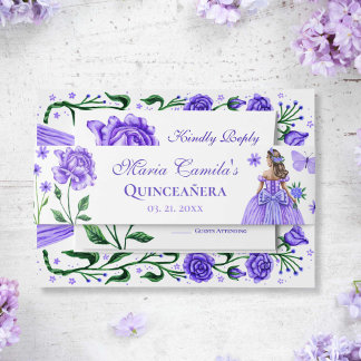 Lila Paarse Rozen Princess Butterfly Quinceañera Uitnodigingen Wikkel
