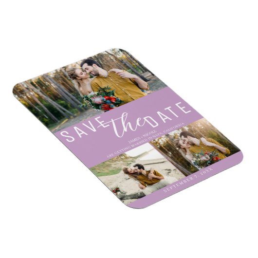 Lila Paarse Save the Date Wedding 3 Foto's Magneet (Rechterzijde)