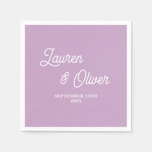 Lila Paarse Script minimalistische bruiloft Servet (Voorkant)