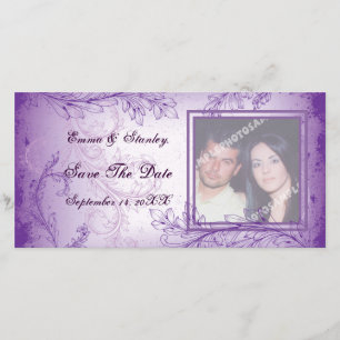lila paarse scroll blad bruiloft fotokaart save the date