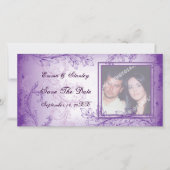  lila paarse scroll blad bruiloft fotokaart save the date (Voorkant)