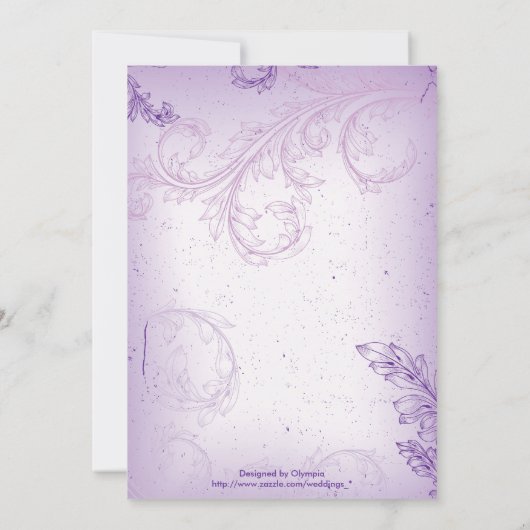 lila paarse scroll leaf bruiloft uitnodiging (Achterkant)