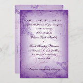 lila paarse scroll leaf bruiloft uitnodiging (Voorkant / Achterkant)