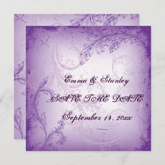  lila paarse scrollblad Sla de datum op Kaart (Voorkant / Achterkant)