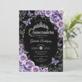 Lila Paarse Silver Black Quinceanera Kaart (Staand voorkant)