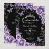 Lila Paarse Silver Black Quinceanera Kaart (Voorkant / Achterkant)